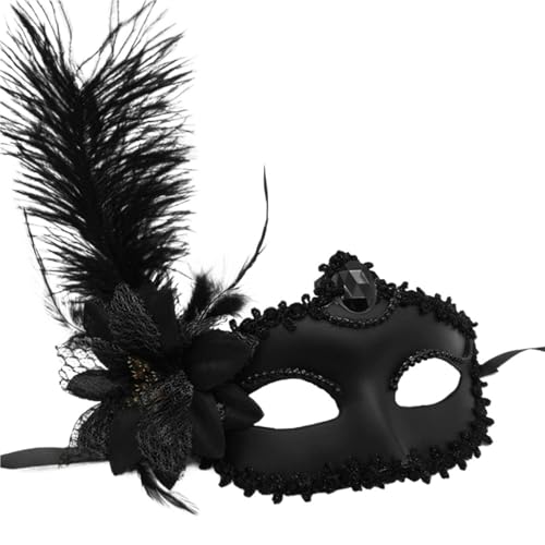 Federmaske Feder Maskerade Maske Spitze Blume Mode Halbe Gesicht Halloween Weihnachten(Black) von GSXLZ