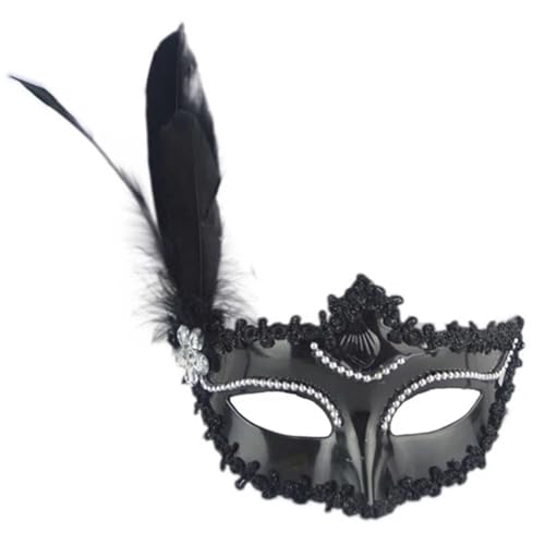 Federmaske Party Maske Frau Maskerade Auge MaskePeacock Federn Halbe Gesicht Maske Prom Cosplay Kostüm(Black) von GSXLZ