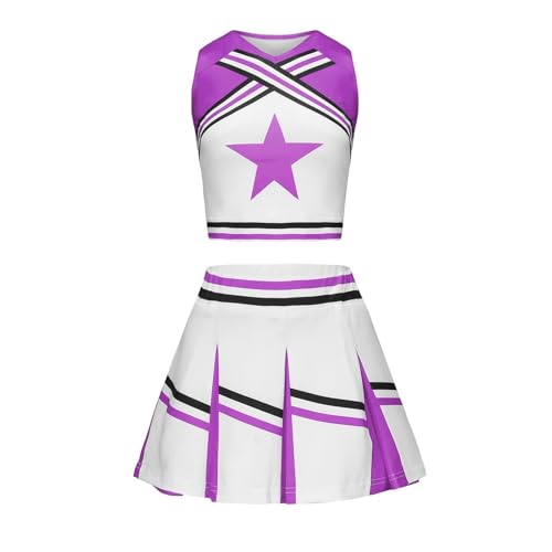 GSXLZ Cheerleader Kostüm Damen Für Erwachsene Cheerleading-Kostüm for Damen und Mädchen, rot, for den Wettbewerb, Cheerleader, Schulteam, Uniform, Klassenanzug for Kinder, Tanzkostüme(Purple,XL) von GSXLZ
