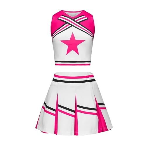 GSXLZ Cheerleader Kostüm Damen Für Erwachsene Cheerleading-Kostüm for Damen und Mädchen, rot, for den Wettbewerb, Cheerleader, Schulteam, Uniform, Klassenanzug for Kinder, Tanzkostüme(Rose Red,M) von GSXLZ