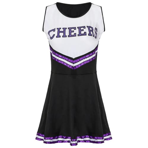 GSXLZ Cheerleader Kostüm Damen Für Erwachsene Cheerleading-Tanzkostüm for Damen, ärmelloses Crop-Top mit V-Ausschnitt und Buchstabenaufdruck und Faltenrock(Black,Kids 130) von GSXLZ