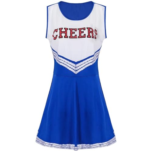 GSXLZ Cheerleader Kostüm Damen Für Erwachsene Cheerleading-Tanzkostüm for Damen, ärmelloses Crop-Top mit V-Ausschnitt und Buchstabenaufdruck und Faltenrock(Blue,Adult S) von GSXLZ
