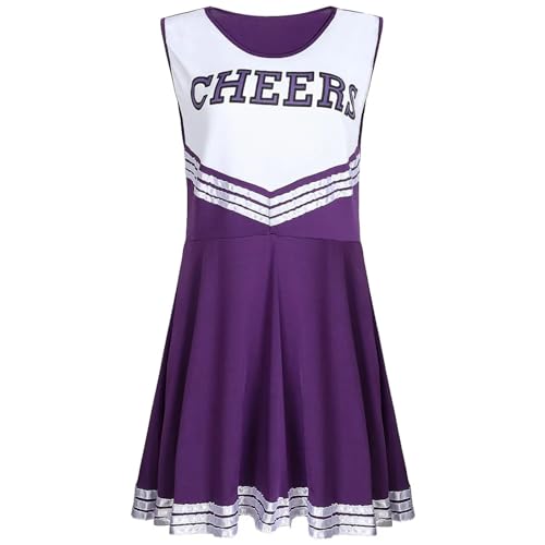 GSXLZ Cheerleader Kostüm Damen Für Erwachsene Cheerleading-Tanzkostüm for Damen, ärmelloses Crop-Top mit V-Ausschnitt und Buchstabenaufdruck und Faltenrock(Purple,Adult XL) von GSXLZ