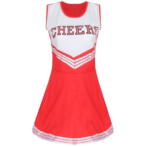 GSXLZ Cheerleader Kostüm Damen Für Erwachsene Cheerleading-Tanzkostüm for Damen, ärmelloses Crop-Top mit V-Ausschnitt und Buchstabenaufdruck und Faltenrock(Red,Kids 130) von GSXLZ