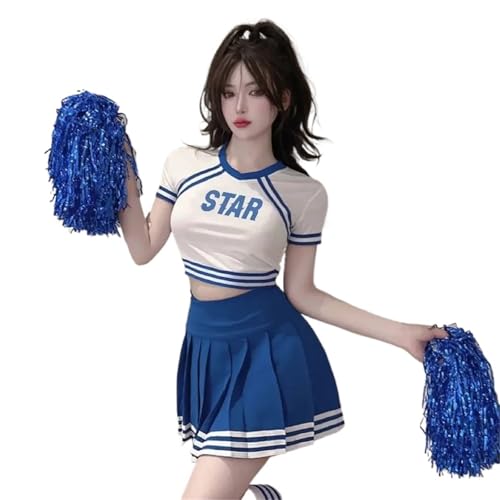 GSXLZ Cheerleader Kostüm Damen Für Erwachsene Cheerleading-Uniformen Cheerleading-Studententeam-Sportleistungskostüme(Blue 2,XS) von GSXLZ