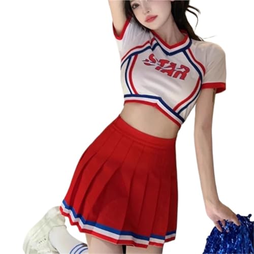 GSXLZ Cheerleader Kostüm Damen Für Erwachsene Cheerleading-Uniformen Cheerleading-Studententeam-Sportleistungskostüme(Red,M) von GSXLZ