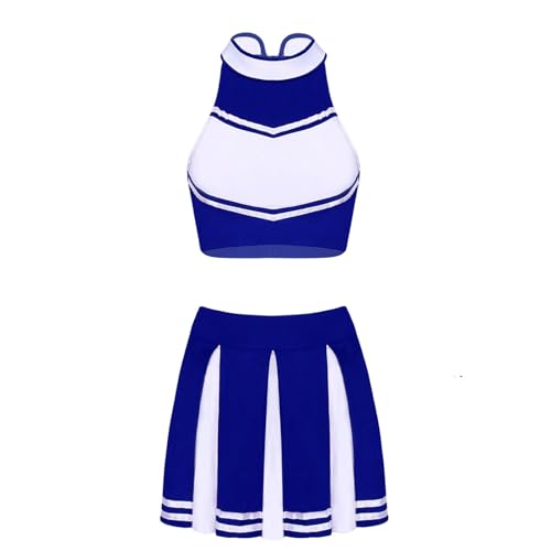 GSXLZ Cheerleader Kostüm Damen Für Erwachsene Frauen Cheerleading Uniform Cosplay Kostüm Set Schule Mädchen Cheer Dance Outfit for Sport Leistung Kleidung Cheerlead Sets(Deep blue,M) von GSXLZ