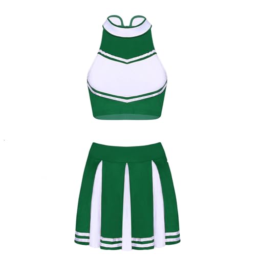 GSXLZ Cheerleader Kostüm Damen Für Erwachsene Frauen Cheerleading Uniform Cosplay Kostüm Set Schule Mädchen Cheer Dance Outfit for Sport Leistung Kleidung Cheerlead Sets(Green,XXL) von GSXLZ