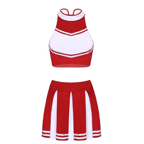 GSXLZ Cheerleader Kostüm Damen Für Erwachsene Frauen Cheerleading Uniform Cosplay Kostüm Set Schule Mädchen Cheer Dance Outfit for Sport Leistung Kleidung Cheerlead Sets(Red,S) von GSXLZ