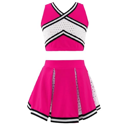 GSXLZ Cheerleader Kostüm Damen Für Erwachsene Mädchen Cheerleader Dance Set Uniform Ärmelloses Top Vorne V-Ausschnitt Mit Elastischem Bund Rock Cheerleading(Pink,8) von GSXLZ
