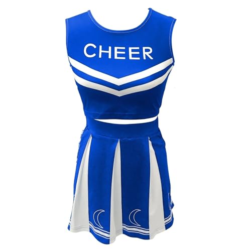 GSXLZ Cheerleader Kostüm Damen Für Erwachsene Mädchen Cheerleading Uniform Tanzkostüm Bedruckte Weste mit Faltenrock(Blue,S) von GSXLZ