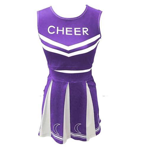 GSXLZ Cheerleader Kostüm Damen Für Erwachsene Mädchen Cheerleading Uniform Tanzkostüm Bedruckte Weste mit Faltenrock(Purple,L) von GSXLZ