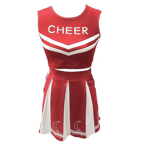GSXLZ Cheerleader Kostüm Damen Für Erwachsene Mädchen Cheerleading Uniform Tanzkostüm Bedruckte Weste mit Faltenrock(Red,M) von GSXLZ