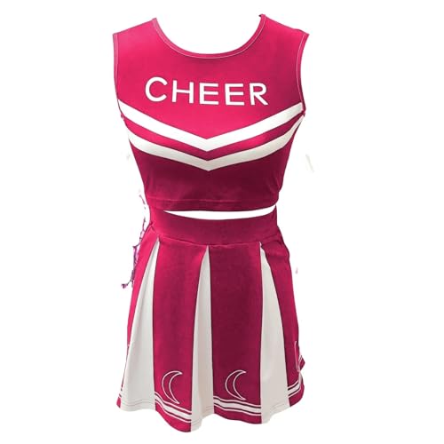 GSXLZ Cheerleader Kostüm Damen Für Erwachsene Mädchen Cheerleading Uniform Tanzkostüm Bedruckte Weste mit Faltenrock(Rose,M) von GSXLZ