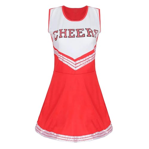 GSXLZ Cheerleader Kostüm Damen Für Erwachsene Mädchen Tanzen Zeigen Cheerleader Bühne Leistung Roten Kleid Kostüme Erwachsene High School Cheer Uniform(Red,XXL) von GSXLZ