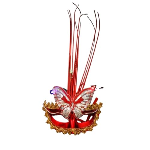 GSXLZ Federmaske Feder Schmetterling Maske Frauen Mädchen Mard Gras Maskerade Masken Party Hochzeit Festival Kostüm(Red) von GSXLZ