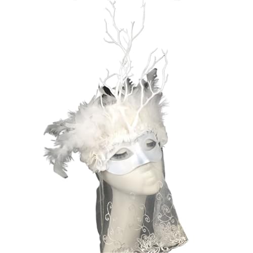 GSXLZ Federmaske Federmaske Zweige Feder Kopfbedeckung Party Make-up Requisiten Zubehör Gesichtsschleier(WHITE) von GSXLZ