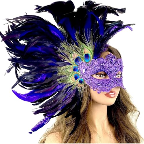 GSXLZ Federmaske Frauen Feder Maskerade Maske Halloween Hochzeit Graduierung Party(Red (Large)) von GSXLZ