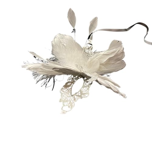 GSXLZ Federmaske Maske Feder Schmetterling Form Spitze Material Halloween Lustige Party Kopfschmuck Multi-Zweck(White) von GSXLZ