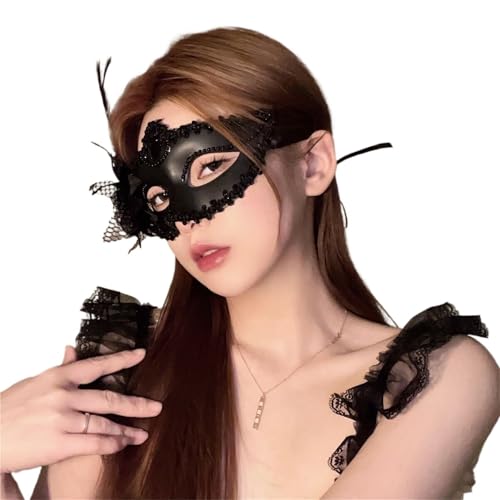 GSXLZ Federmaske Maskerade Gesichtsmaske Prinzessin schwarze Feder Prom Party Requisiten Mädchen Party Kostüm Maskerade(Color-12) von GSXLZ