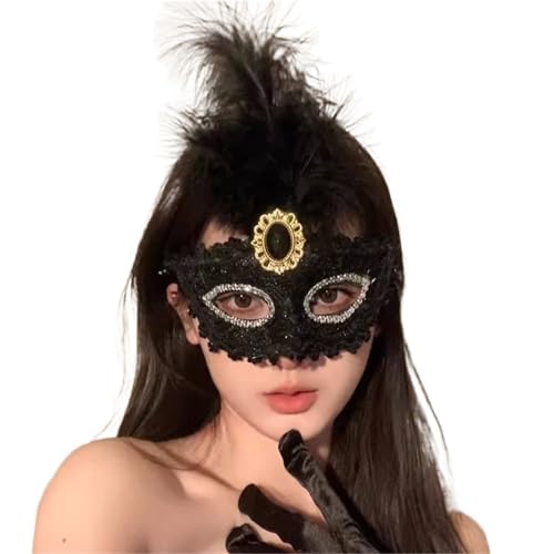 GSXLZ Federmaske Maskerade Gesichtsmaske Prinzessin schwarze Feder Prom Party Requisiten Mädchen Party Kostüm Maskerade(Color-13) von GSXLZ