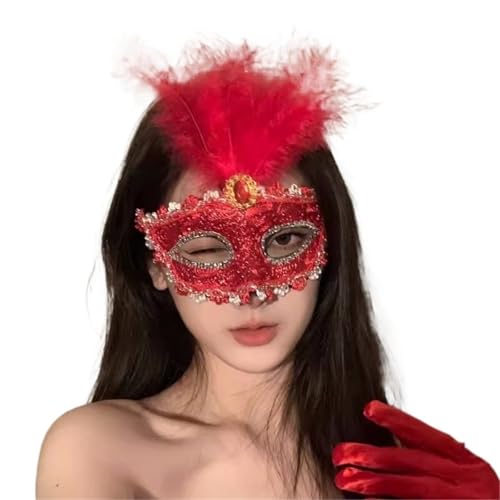 GSXLZ Federmaske Maskerade Gesichtsmaske Prinzessin schwarze Feder Prom Party Requisiten Mädchen Party Kostüm Maskerade(Color-15) von GSXLZ