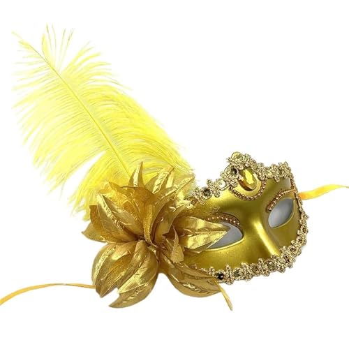 GSXLZ Federmaske Maskerade Maske for Frauen Pfauenfedern Halbgesichtsmaske Party Performance(Gold) von GSXLZ