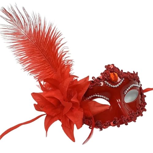 GSXLZ Federmaske Maskerade Maske for Frauen Pfauenfedern Halbgesichtsmaske Party Performance(Red) von GSXLZ