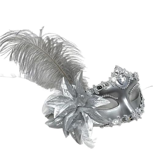 GSXLZ Federmaske Maskerade Maske for Frauen Pfauenfedern Halbgesichtsmaske Party Performance(Silver) von GSXLZ
