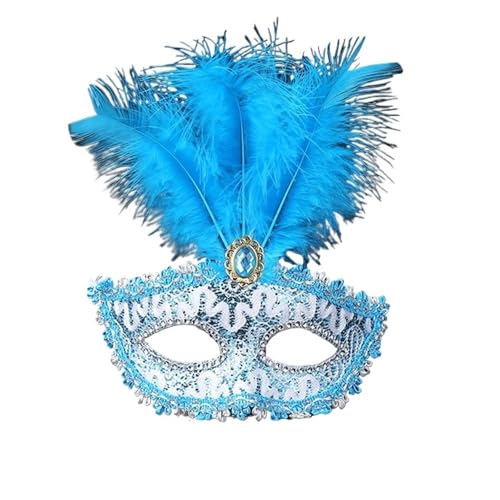 GSXLZ Federmaske Party Maske Frauen Maskerade Pfauenfedern Halbe Gesichtsmaske Kostüm Maske(Blue) von GSXLZ