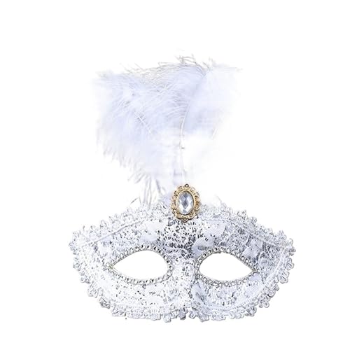 GSXLZ Federmaske Party Maske Frauen Maskerade Pfauenfedern Halbe Gesichtsmaske Kostüm Maske(White) von GSXLZ