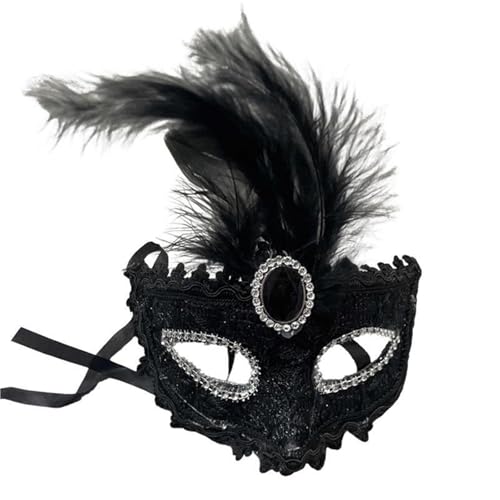 GSXLZ Federmaske Party Maske Frauen Maskerade Pfauenfedern Halbe Gesichtsmaske Kostüm Maske for Kinder(Black) von GSXLZ