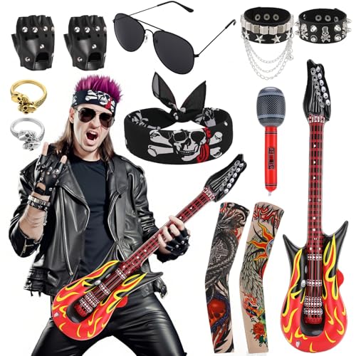 GSrenyu 12-teiliges Rockstar-Kostüm für Kinder, Punk-Rockstar-Kostüm, raffiniertes, einzigartiges Rocker-Kostüm-Set für Selbstdarstellung und Geselligkeit von GSrenyu