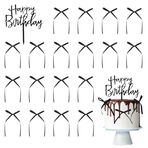 GSrenyu 40 Stück schwarze Schleifen-Kuchenaufsätze mit 1 x Happy Birthday-Kuchenaufsatz, Schleife, Kuchendekoration, schwarze Schleife, Kuchendekoration für Geburtstag, Babyparty, Hochzeit, Party GSrenyu 40 Stück schwarze Schleifen-Kuchenaufsätze mit 1 x Happy Birthday-Kuchenaufsatz, Schleife, Kuchendekoration, schwarze Schleife, Kuchendekoration für Geburtstag, Babyparty, Hochzeit, Party von GSrenyu