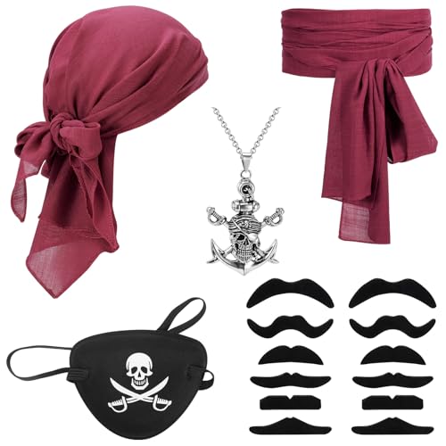 GSrenyu 5-teiliges Piratenkostüm-Zubehör-Set, Piratenkostüm-Zubehör-Set für Damen und Herren, Bandana und große Schärpe, Gürtel, Schnurrbärte, Augenklappe für Karneval, Halloween GSrenyu 5-teiliges Piratenkostüm-Zubehör-Set, Piratenkostüm-Zubehör-Set für Damen und Herren, Bandana und große Schärpe, Gürtel, Schnurrbärte, Augenklappe für Karneval, Halloween von GSrenyu