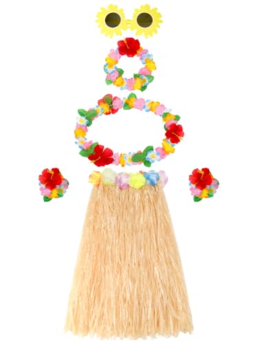 GSrenyu 6-teiliges hawaiianisches Hula-Rock-Kostüm-Set, Hawaii-Grasrock, Sonnenbrille, Leis, Halskette, Armband, hawaiianische Leis-Tänzerin, Partydekoration für Kinder und Erwachsene GSrenyu 6-teiliges hawaiianisches Hula-Rock-Kostüm-Set, Hawaii-Grasrock, Sonnenbrille, Leis, Halskette, Armband, hawaiianische Leis-Tänzerin, Partydekoration für Kinder und Erwachsene von GSrenyu