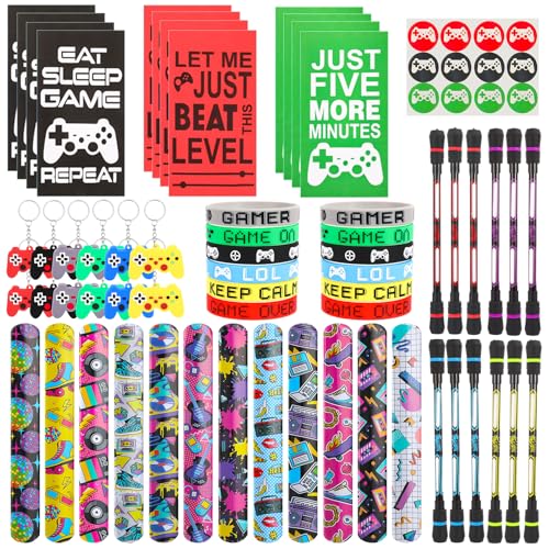 GSrenyu 72 Stück Videospiel-Partytütenfüller, Gamer-Partytütenfüller für Jungen, inklusive Silikon-Armband, Schlüsselanhänger, Klapparmband, Drehstift, Geschenktasche, Gaming-Partytüten für Kinder von GSrenyu