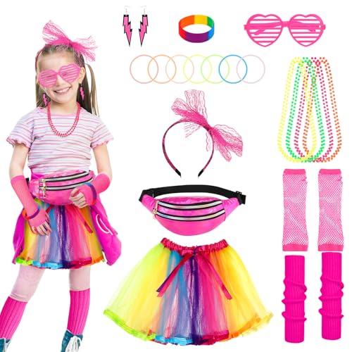 GSrenyu 80er Jahre Kostüm für Kinder und Kleinkinder, 26-teiliges 1980er-Jahre-Kostüm-Zubehör-Set, Tutu, Rock, Beinstulpen, Fischnetz-Handschuhe, Halskette, Armbänder, Spitze, Schleife, Stirnband GSrenyu 80er Jahre Kostüm für Kinder und Kleinkinder, 26-teiliges 1980er-Jahre-Kostüm-Zubehör-Set, Tutu, Rock, Beinstulpen, Fischnetz-Handschuhe, Halskette, Armbänder, Spitze, Schleife, Stirnband von GSrenyu