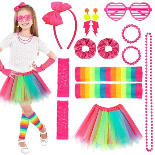 GSrenyu 80er Jahre Kostüm für Mädchen, 90er Jahre Verkleidung Kinder Kostüme Zubehör Set Kinder Tutu Neon Beinstulpen Fischnetz Handschuhe Sonnenbrille Ohrringe Halskette Stirnband Scrunchies Party GSrenyu 80er Jahre Kostüm für Mädchen, 90er Jahre Verkleidung Kinder Kostüme Zubehör Set Kinder Tutu Neon Beinstulpen Fischnetz Handschuhe Sonnenbrille Ohrringe Halskette Stirnband Scrunchies Party von GSrenyu