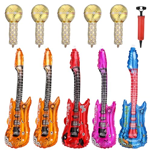 GSrenyu Aufblasbare Instrumente, Party-Requisiten, Gitarren-Mikrofon und kleine aufblasbare Pumpe für 70er / 80er Jahre, Disco-Party, Kinder und Erwachsene, Party-Dekoration, 11 Stück GSrenyu Aufblasbare Instrumente, Party-Requisiten, Gitarren-Mikrofon und kleine aufblasbare Pumpe für 70er / 80er Jahre, Disco-Party, Kinder und Erwachsene, Party-Dekoration, 11 Stück von GSrenyu