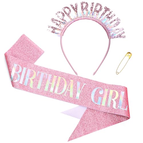 GSrenyu Geburtstag Schärpe und Tiara, Geburtstag Mädchen Stirnband, Pailletten Krone Stirnband, Schärpe für Frauen Mädchen GSrenyu Geburtstag Schärpe und Tiara, Geburtstag Mädchen Stirnband, Pailletten Krone Stirnband, Schärpe für Frauen Mädchen von GSrenyu