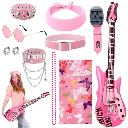 GSrenyu Rockstar-Kostüm für Kinder, Rockstar-Kostüm, Punk, Gothic, Zubehör, Rockstar-Kostüm, für Disco-Party, 11 Stück GSrenyu Rockstar-Kostüm für Kinder, Rockstar-Kostüm, Punk, Gothic, Zubehör, Rockstar-Kostüm, für Disco-Party, 11 Stück von GSrenyu