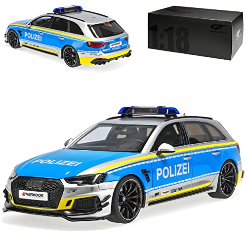 GT Spirit A*U*D*I RS4 A4 B9 ABT Avant Kombi Polizei Silber Blau Ab 2015 Nr 817 1/18 Modell Auto mit individiuellem Wunschkennzeichen von GT Spirit