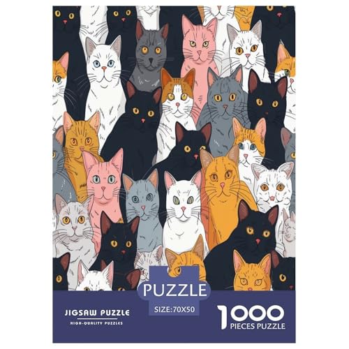 Cute Karton Katze Puzzle 1000-teilige Schwer Puzzle Spielzeug Pädagogisches Spiel Impossible Herausforderungsspielzeug Für Erwachsene Und Kinder Ab 14 Jahren 70x50cm/1000pcs von GTDKSUEVG