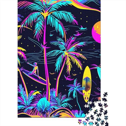 Farbenfrohe Neonpalmen Puzzle 1000-teilige Schwer Puzzle Spielzeug Lernspiel Impossible Herausforderung Spielzeug Für Erwachsene Und Kinder Ab 14 Jahren 1000pcs (75x50cm) von GTDKSUEVG