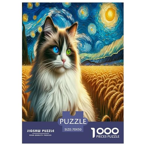 Niedliche Katze Puzzle 1000-teilige Schwer Puzzle Spielzeug Pädagogisches Spiel Impossible Herausforderung Spielzeug Für Erwachsene Kinder 70x50cm/1000pcs von GTDKSUEVG