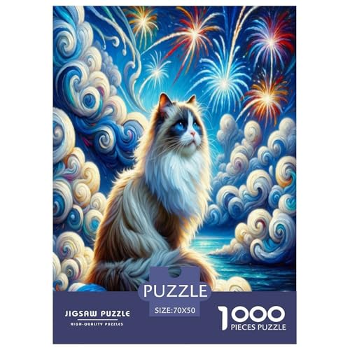 Niedliche Katze Puzzle 1000-teilige Schwer Puzzle Spielzeug Pädagogisches Spiel Impossible Herausforderung Spielzeug Für Erwachsene Und Kinder Ab 14 Jahren 70x50cm/1000pcs von GTDKSUEVG