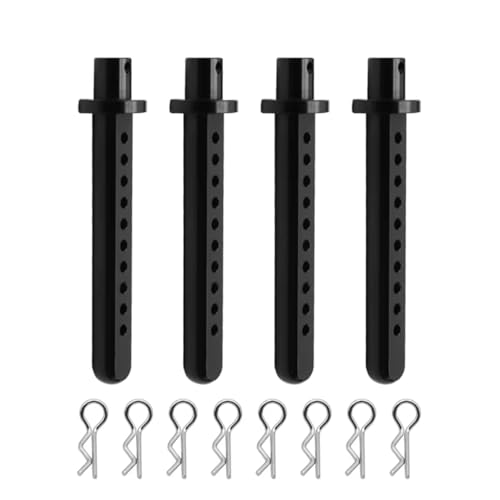 GTFRUQAS Für Axial Für SCX10 1/10 RC Crawler Fahrzeugteile Zubehör 4 Stück Aluminium Karosseriepfostenmontage Autoschale Mit R-Klemme Befestigungspfosten RC Ersatzteile(Black) von GTFRUQAS