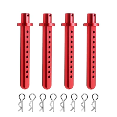 GTFRUQAS Für Axial Für SCX10 1/10 RC Crawler Fahrzeugteile Zubehör 4 Stück Aluminium Karosseriepfostenmontage Autoschale Mit R-Klemme Befestigungspfosten RC Ersatzteile(Red) von GTFRUQAS