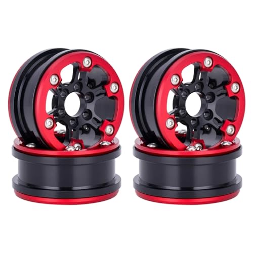 GTFRUQAS Für Axial Für SCX10 Für TRX4 Für Capra Für TRX6 1/10 Leichte 7075 Aluminium 1,9 Beadlock Räder Felge Hub RC Crawler Upgrade Teile RC Ersatzteile(Red) von GTFRUQAS